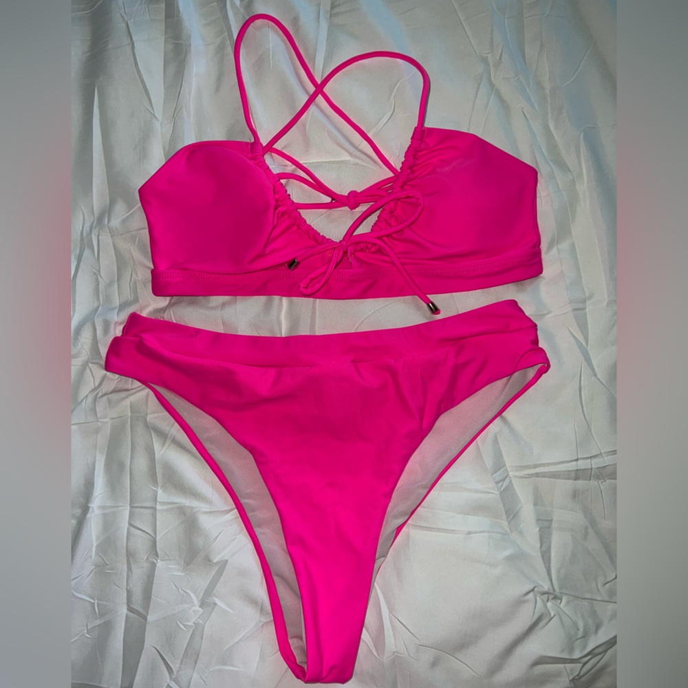 Hot Pink ROMWE high waisted bikini